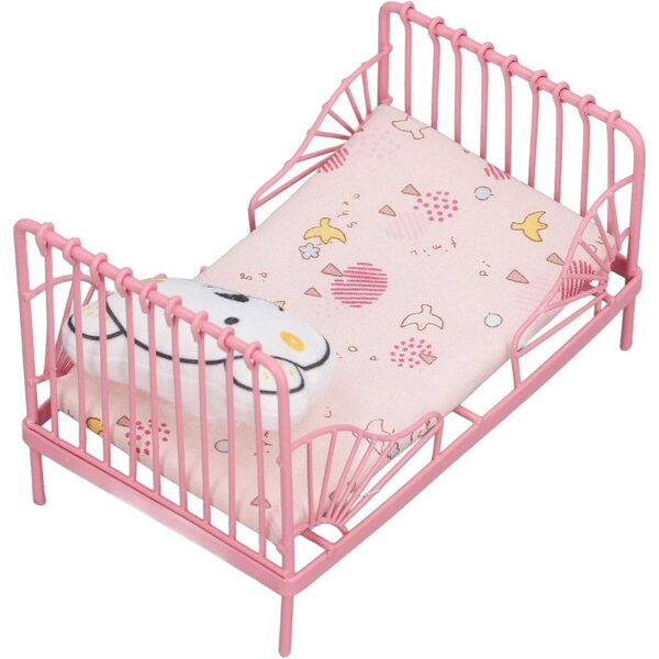 1:12 Puppenhaus-Metallbett mit realistischen dekorativen Accessoires