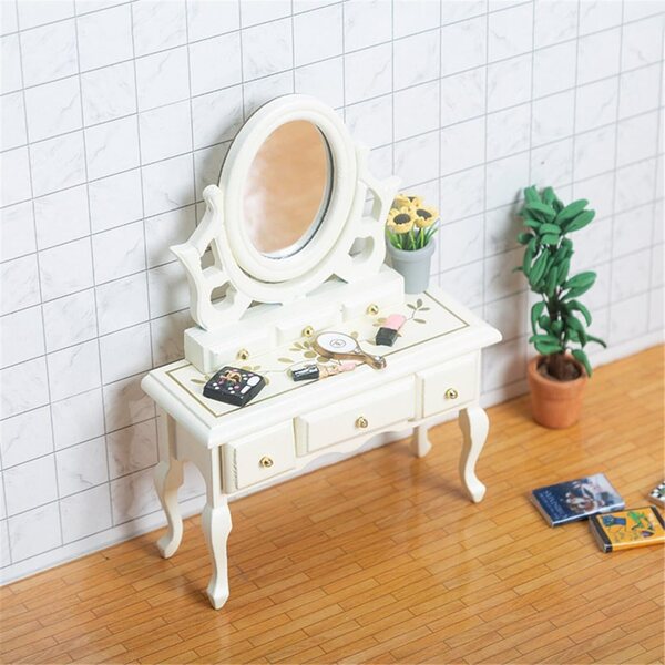 Puppenhaus-Miniaturschlafzimmer mit Spiegel und DIY-Schminktisch aus Holz