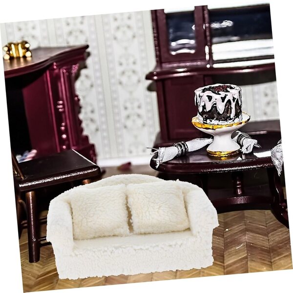 Miniatura Poltrona in Panno Peluche con Cuscino Rimovibile per Casa delle Bambole