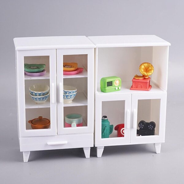 Moderne Puppenhaus-Miniaturschränke 1/12, weißes Holzmöbel-Set
