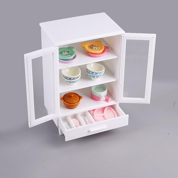 Moderne Puppenhaus-Miniaturschränke 1/12, weißes Holzmöbel-Set