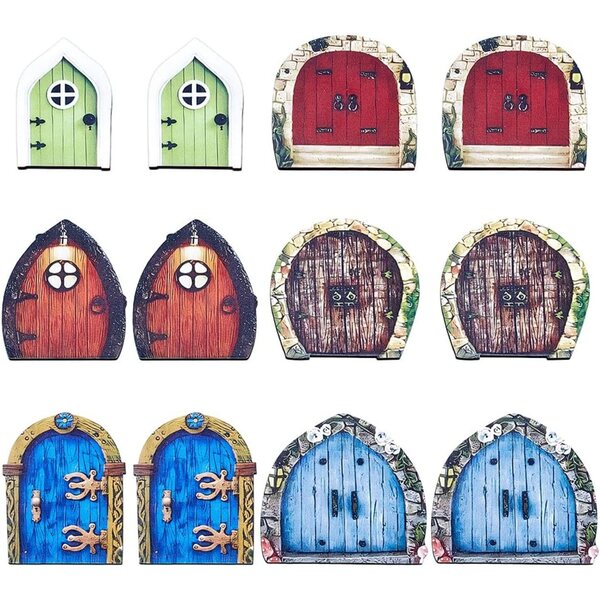 FREEBLOSS Set 6 mini porte fatate in legno per giardino decorazione magica 5-8 cm
