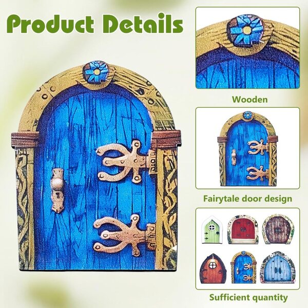 FREEBLOSS Set 6 mini porte fatate in legno per giardino decorazione magica 5-8 cm