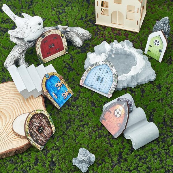 FREEBLOSS Set 6 mini porte fatate in legno per giardino decorazione magica 5-8 cm