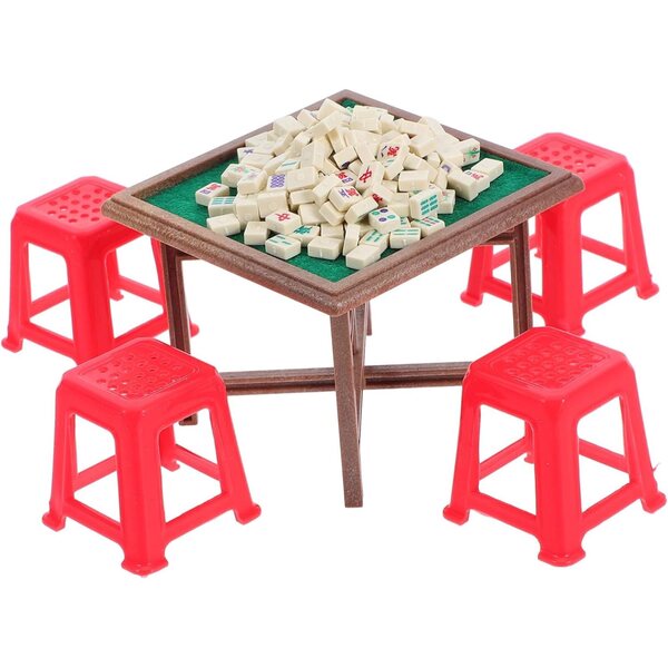Miniatur-Mahjong-Tisch- und Stuhlset für Puppenhaus aus Kunststoff 1:12