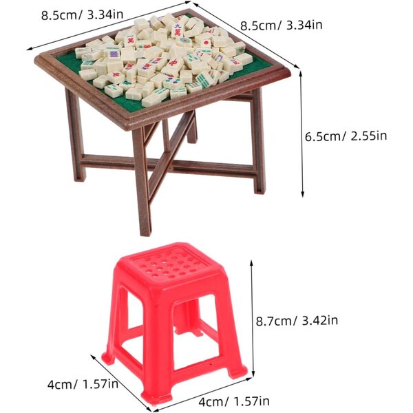 Ensemble table et chaises de Mahjong miniatures pour maison de poupée en plastique 1:12