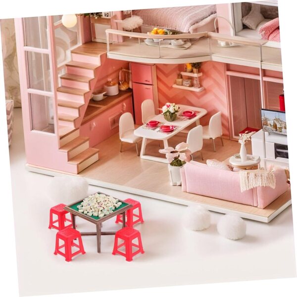 Ensemble table et chaises de Mahjong miniatures pour maison de poupée en plastique 1:12