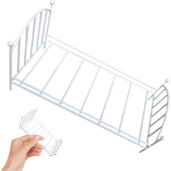 Letto in metallo bianco per casa delle bambole, scala 1:12, design vintage realistico