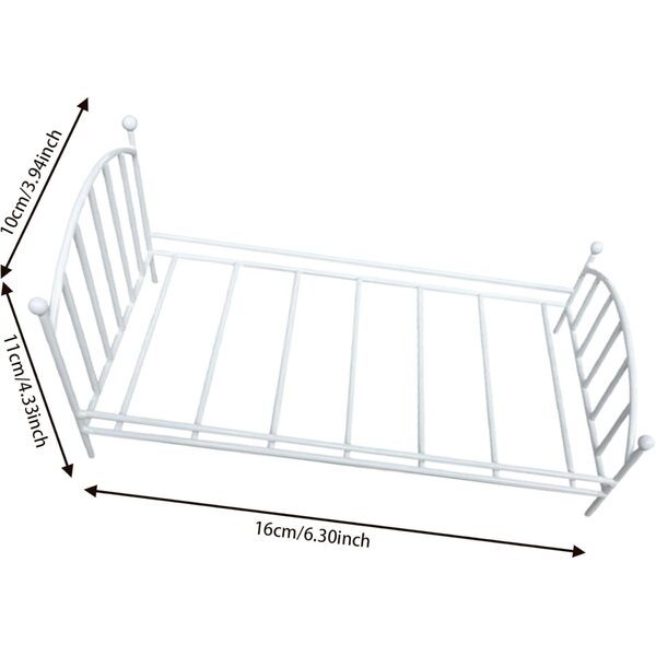 Letto in metallo bianco per casa delle bambole, scala 1:12, design vintage realistico