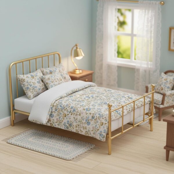 Letto in Miniatura 1:12 con Struttura in Ferro e Materasso Bianco per Casa delle Bambole