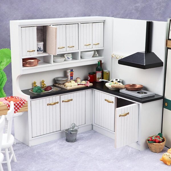 1:12 Miniatur-Küchenschrank aus Holz, Vintage-Modell für Puppenhäuser