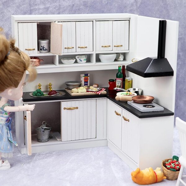 1:12 Miniatur-Küchenschrank aus Holz, Vintage-Modell für Puppenhäuser