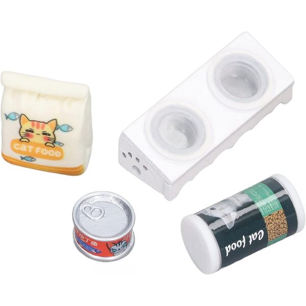 Miniatur-Katzenfutter- und Schüssel-Set im Maßstab 1:12 für Puppenhäuser