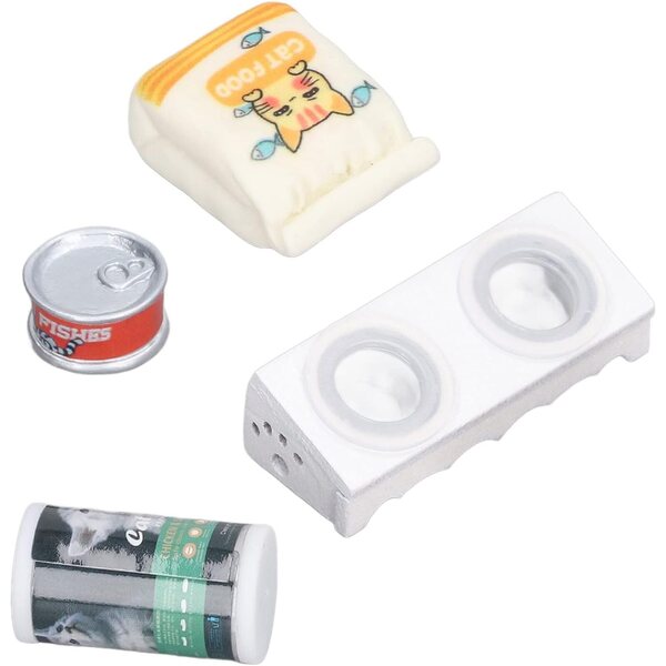 Miniatur-Katzenfutter- und Schüssel-Set im Maßstab 1:12 für Puppenhäuser