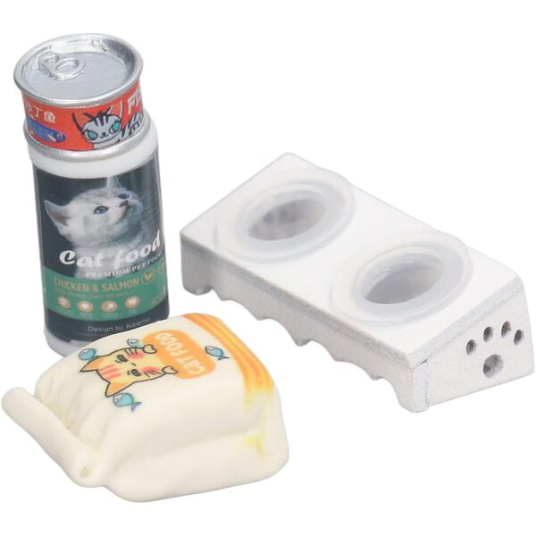 Miniatur-Katzenfutter- und Schüssel-Set im Maßstab 1:12 für Puppenhäuser