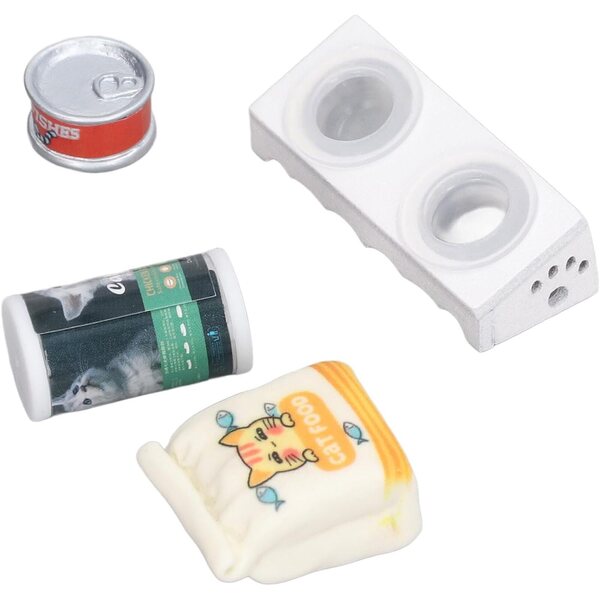Miniatur-Katzenfutter- und Schüssel-Set im Maßstab 1:12 für Puppenhäuser