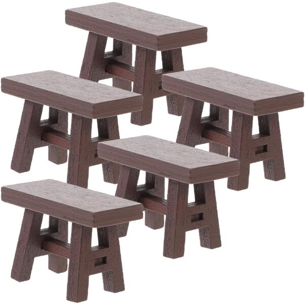 Set 5 Tabourets Miniature in Legno Vintage per Casa delle Bambole, Realistici e Resilienti