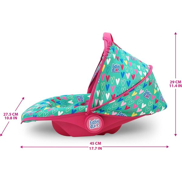 Baby Alive Sedile Auto Deluxe per Bambole fino a 46 cm – Verde, Rosa, Cuori