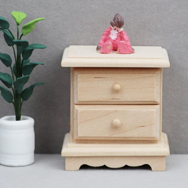 Mini Tavolini Comodino in Legno per Casa delle Bambole 1/12 con Cassetto Rimovibile