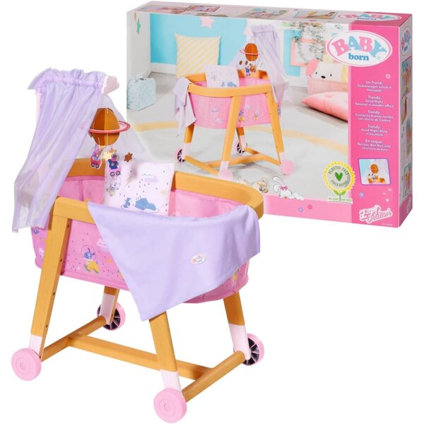 Berceau BABY born Good Night con canopée, mobile spazio e lenzuola per bambole 43 cm