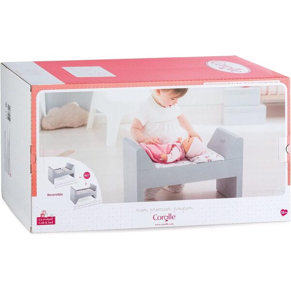 Corolle Skalierbares Bett für Kinder von 30–42 cm mit weicher grauer Matratze