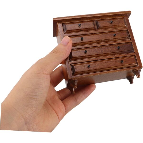 Mini-Kommode Bois Massif finition châtaigne für Vintage-Puppenhausmöbel