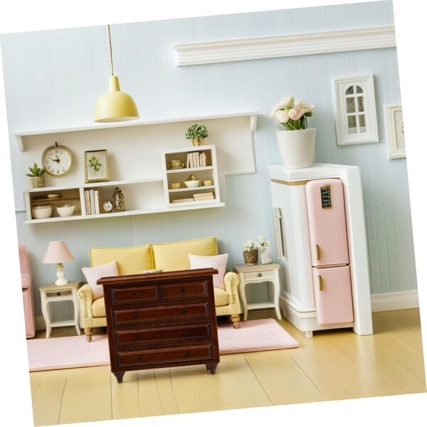 Mini-Kommode Bois Massif finition châtaigne für Vintage-Puppenhausmöbel