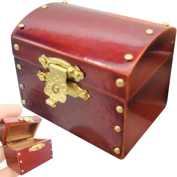 Scrigno del Tesoro in Legno Rosso Vino Scala 1/12 per Case delle Bambole