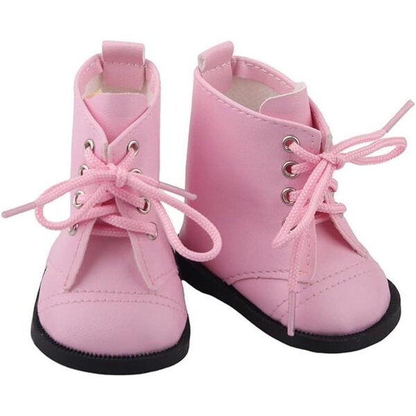 Rosa Lederstiefel für 46 cm große Puppen – bequeme Uteruik-Schnürschuhe