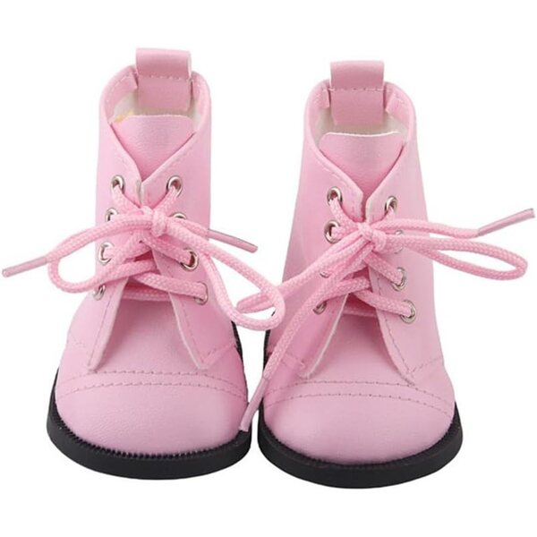 Rosa Lederstiefel für 46 cm große Puppen – bequeme Uteruik-Schnürschuhe