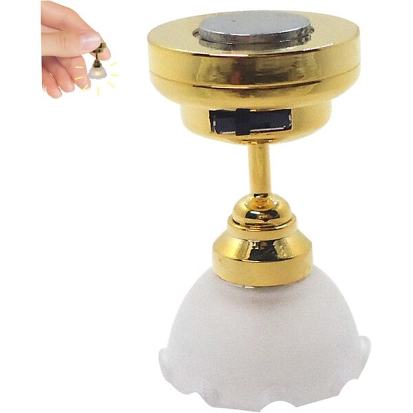 Lampadario casa delle bambole 1:12 fiore in metallo LED batteria 2,1x3,4 cm
