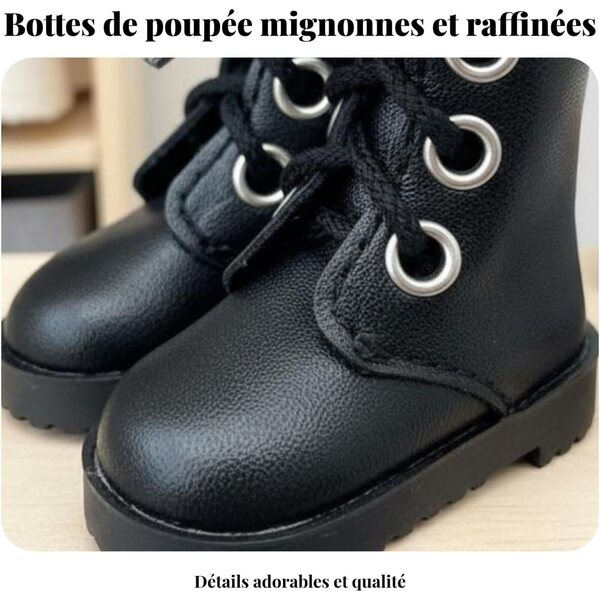 Qianly Scarpe per Bambola 30cm Stivali Militari con Zip e Lacci Neri Miniatura