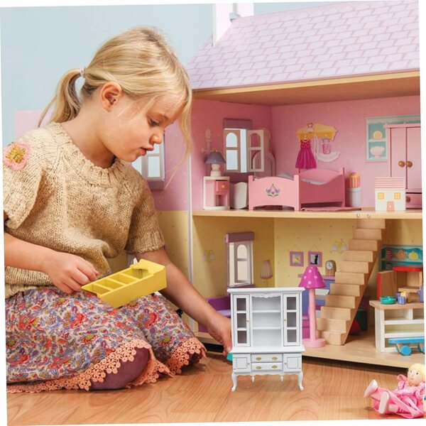 Miniatur-Bücherregal aus Holz im Maßstab 1:12 für Puppenhaus mit weißer Schublade