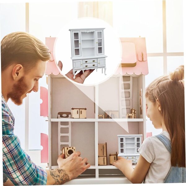 Miniatur-Bücherregal aus Holz im Maßstab 1:12 für Puppenhaus mit weißer Schublade