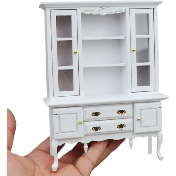 Miniatur-Bücherregal aus Holz im Maßstab 1:12 für Puppenhaus mit weißer Schublade
