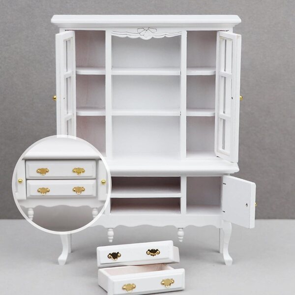Miniatur-Bücherregal aus Holz im Maßstab 1:12 für Puppenhaus mit weißer Schublade