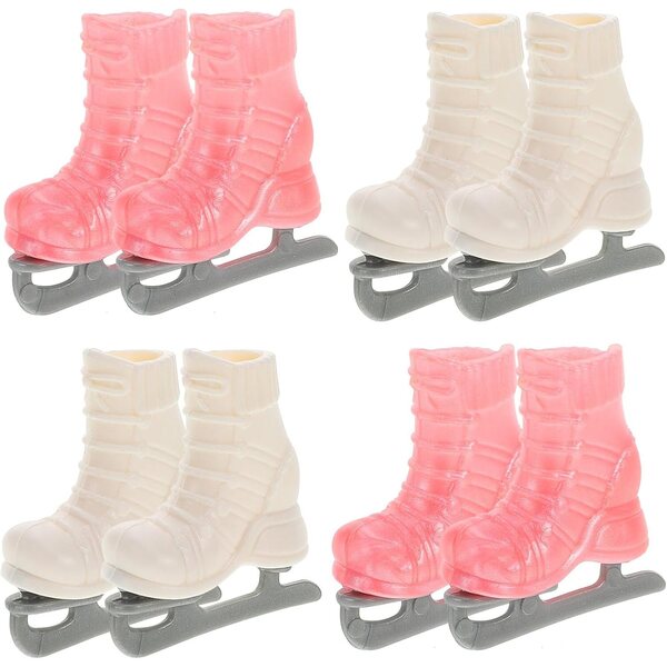 SOIMISS Mini Patins à Roulettes per bambole 4 Paia Plastica Bianco e Rosa Decorativi