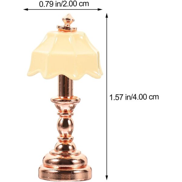 Lampada da Scrivania Miniatura in Metallo Rosa Oro per Casa delle Bambole 1:12