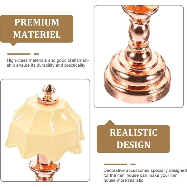 Lampada da Scrivania Miniatura in Metallo Rosa Oro per Casa delle Bambole 1:12