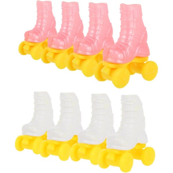 GALPADA Mini Pattini A Rotelle per Bambole Set 4 Paia Plastica Bianco e Rosa