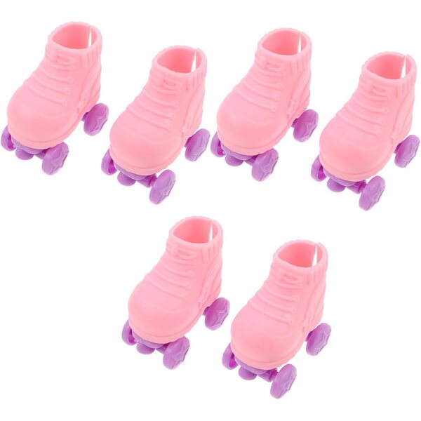 Patins a rotelle miniature rosa per bambole 3 paia, accessori casa delle bambole