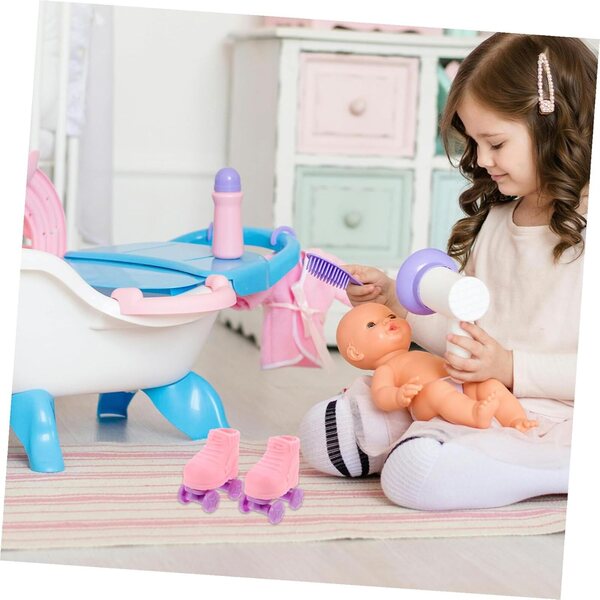 Patins a rotelle miniature rosa per bambole 3 paia, accessori casa delle bambole