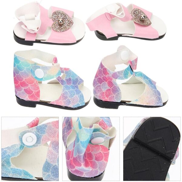 Mini-Sommerschuhe für 18-Zoll-Puppen, Set mit 2 bunten Kunststoffschuhen