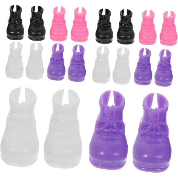 Set mit 20 Mini-Schuhen für Puppen aus farbigem Kunststoff, glattes Design und ohne Montage