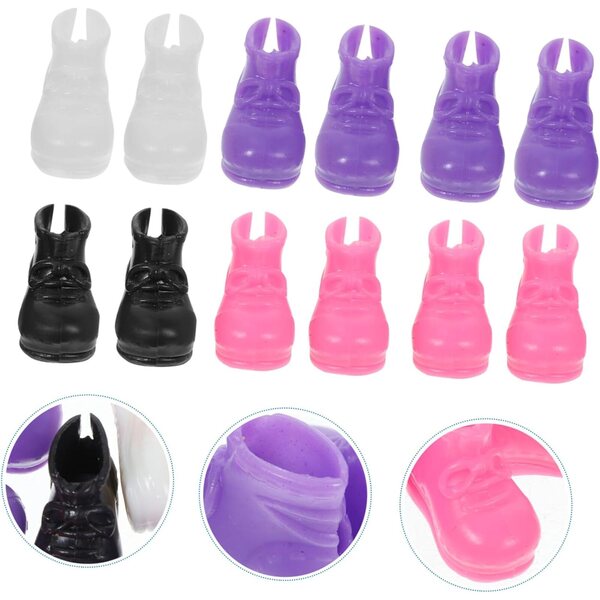 Set mit 20 Mini-Schuhen für Puppen aus farbigem Kunststoff, glattes Design und ohne Montage