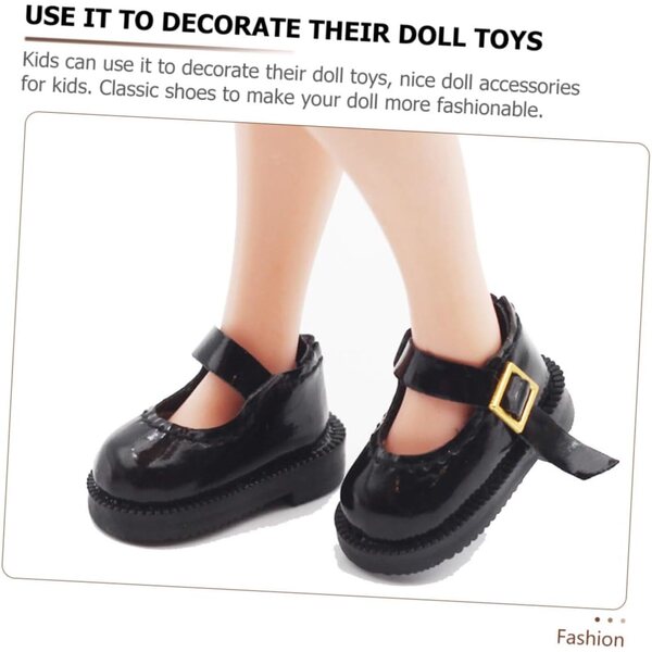 Schwarze Mini-Schuhe für BJD-Puppen – widerstandsfähiges dekoratives Zubehör, 3,2 x 1,8 x 1,5 cm