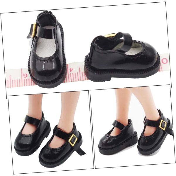Schwarze Mini-Schuhe für BJD-Puppen – widerstandsfähiges dekoratives Zubehör, 3,2 x 1,8 x 1,5 cm