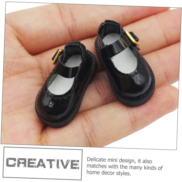 Schwarze Mini-Schuhe für BJD-Puppen – widerstandsfähiges dekoratives Zubehör, 3,2 x 1,8 x 1,5 cm