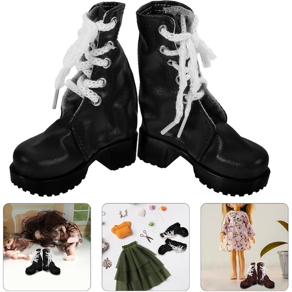Schwarze Mini-Stiefel für BESTonZON-Puppen aus widerstandsfähigem PU, 9,8 x 8 x 3,3 cm, Dekoration und Spiel
