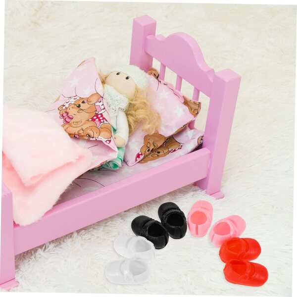 Set mit 8 Paar Minischuhen für 17-cm-Puppen, mehrfarbige flache Ballerinas aus Kunststoff